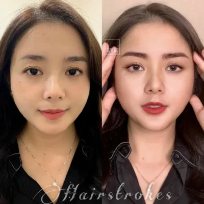 Từ Singapore bay về để Master Quynh Thuong Nguyen thực hiện cặp chân mày Hairstroke