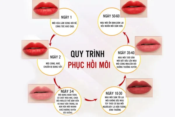 Các giai đoạn trong quá trình phục hồi sau phun môi là gì?